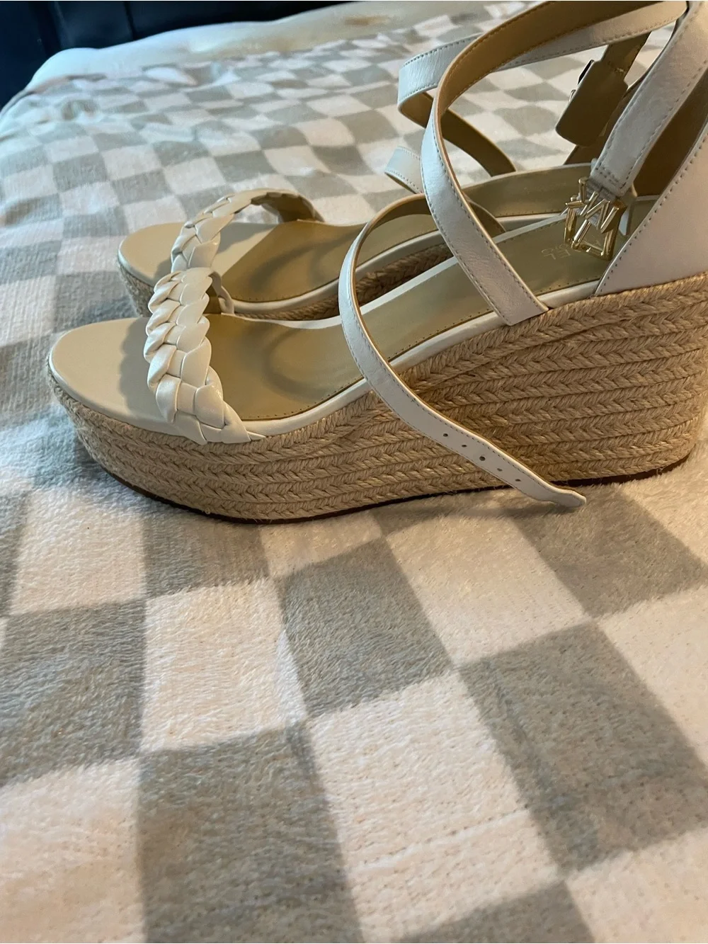 Michael Kors White Braided Espadrille Platform Wedge Sandals